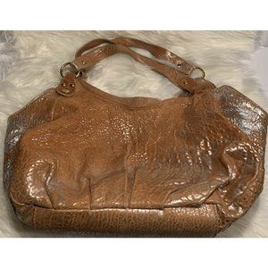 CYNTHIA ROWLEY Large Tan & Silver Splash Italian Pebbled Leather Hobo Tote Purse